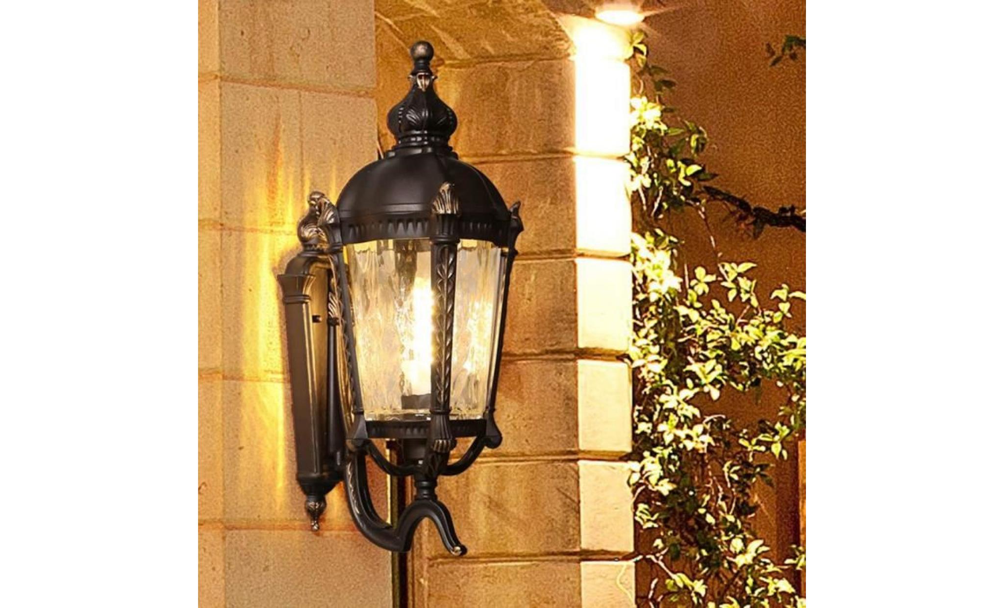 vintage applique extérieur cour lustre mural ip44 lampe rétro lanterne en verre métal style rustique entrée couloir jardin garage pas cher