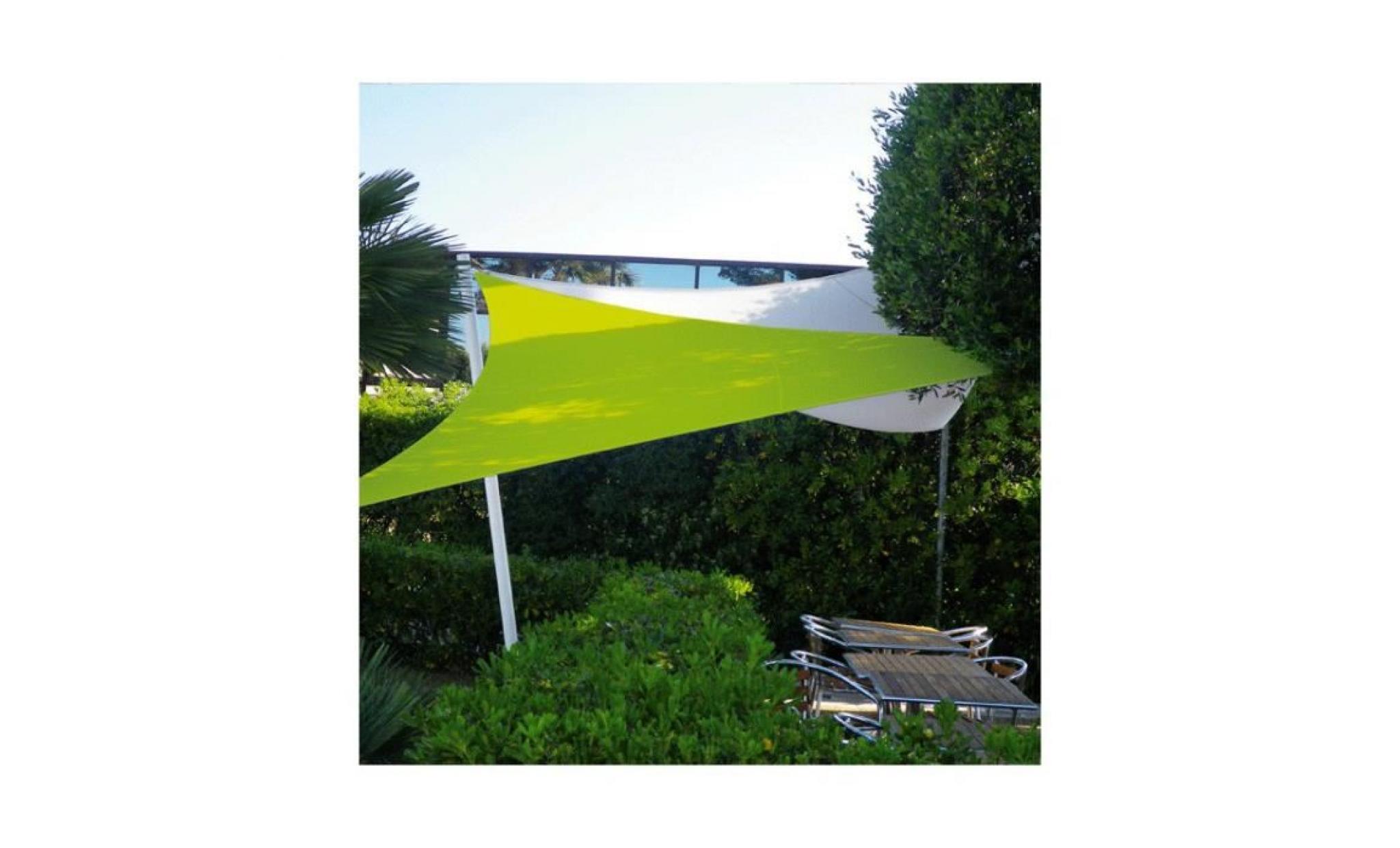voile d'ombrage extensible vert anis triangle 3x3x3m avec son kit d'installation