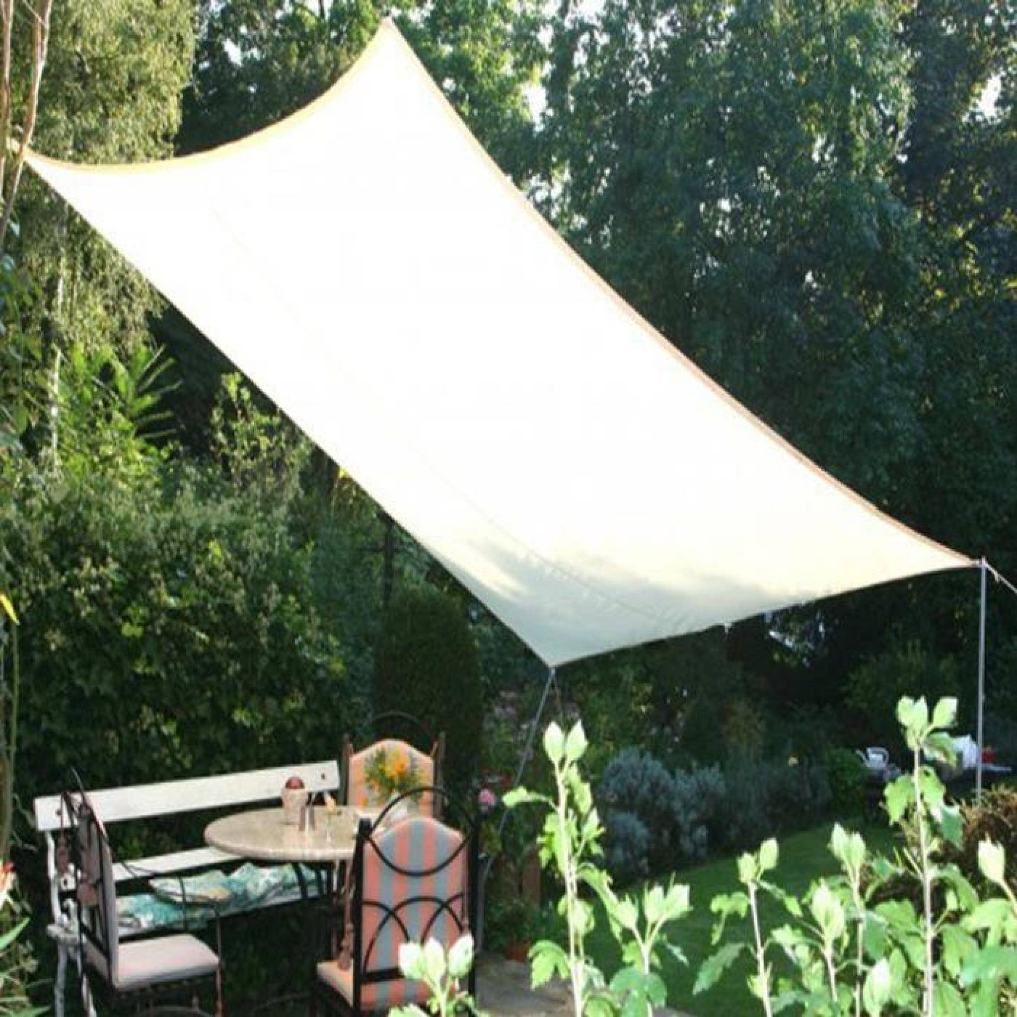 Voile d'ombrage rectangulaire Ivoire en Polyester 200g-m² anti-UV, 300 x 250 cm avec kit de fixation