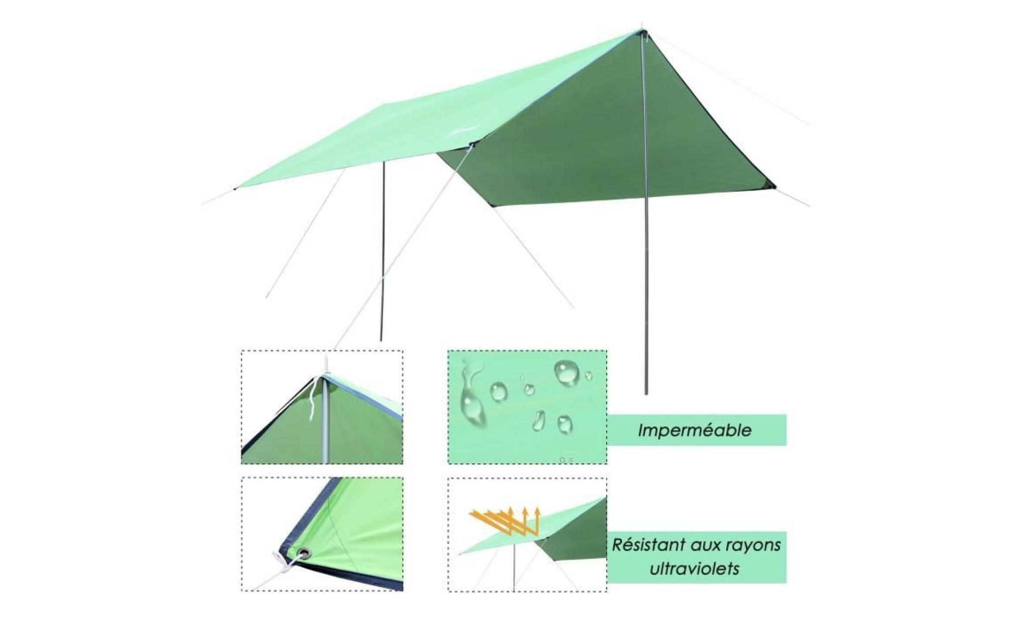voile d’ombrage toile de camping 3l x 3l m polyester haute densité 190t imperméable vert 85gn pas cher