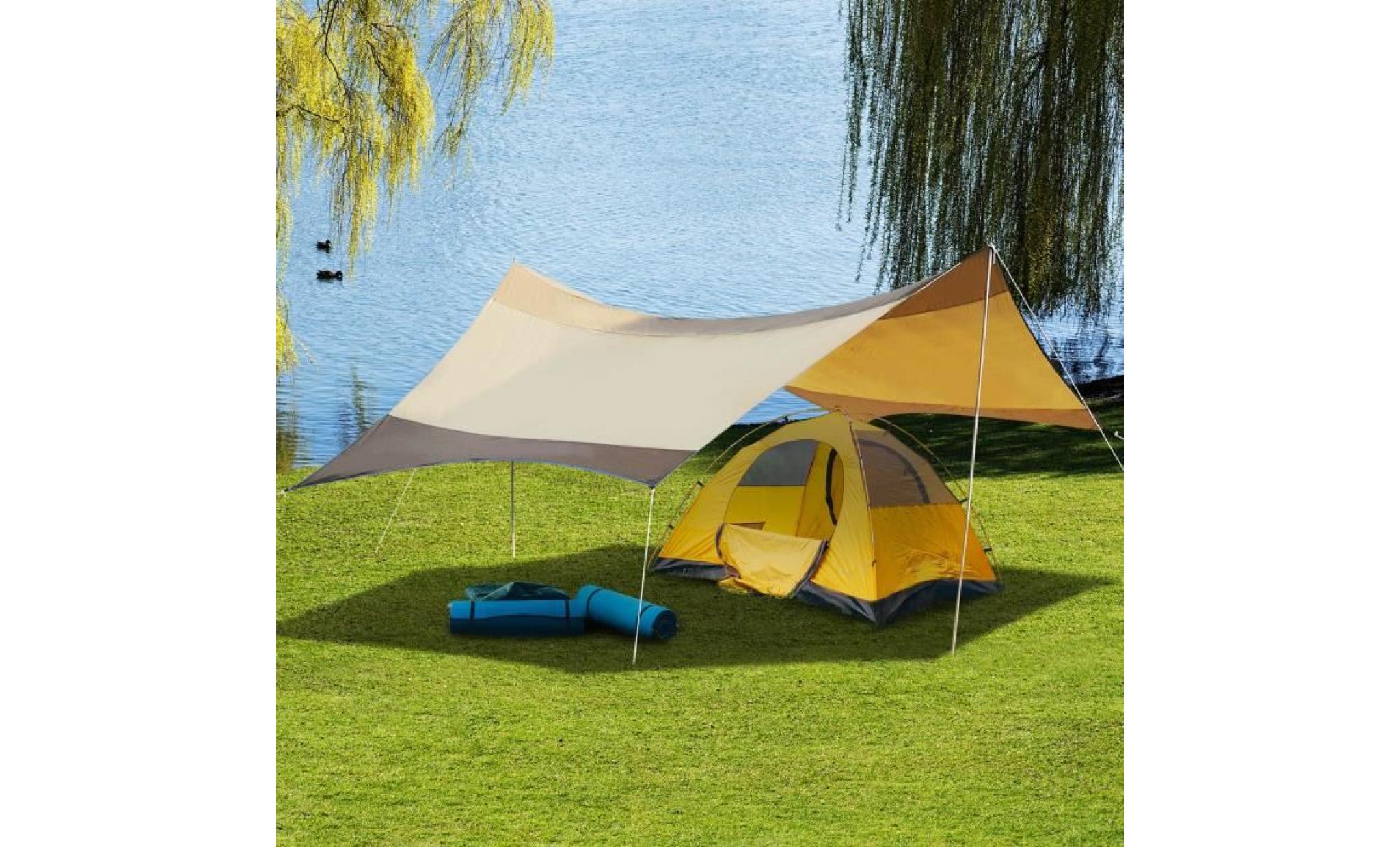 voile d’ombrage toile de camping 5,6l x 5,5l m polyester haute densité 190t imperméable marron doré 84 pas cher