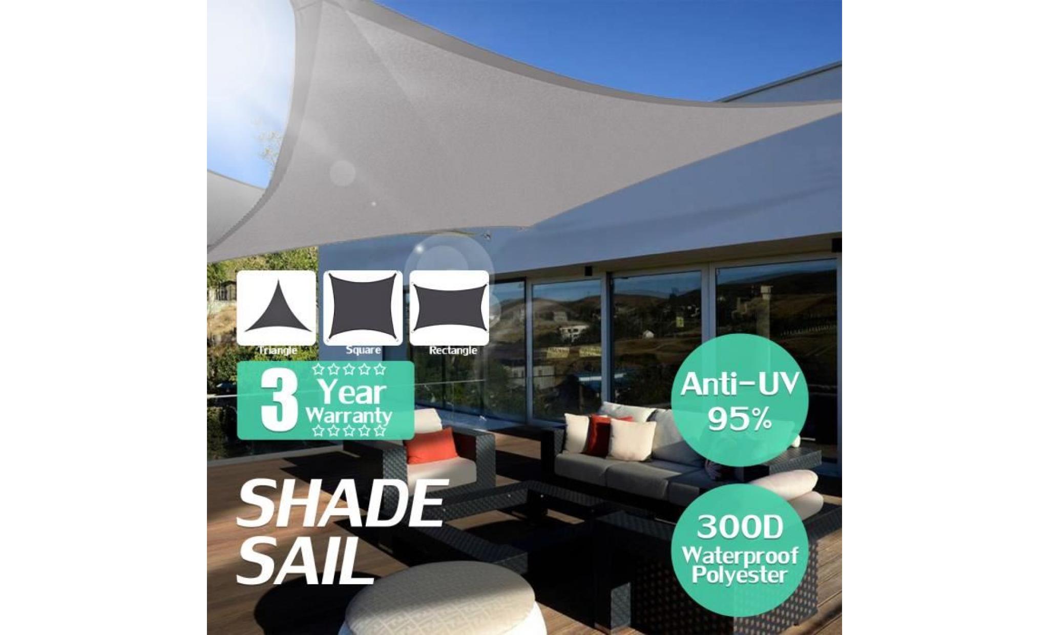 voile d'ombrage toile solaire rectangulaire gris gris 6.5x10` / 2x3m pas cher