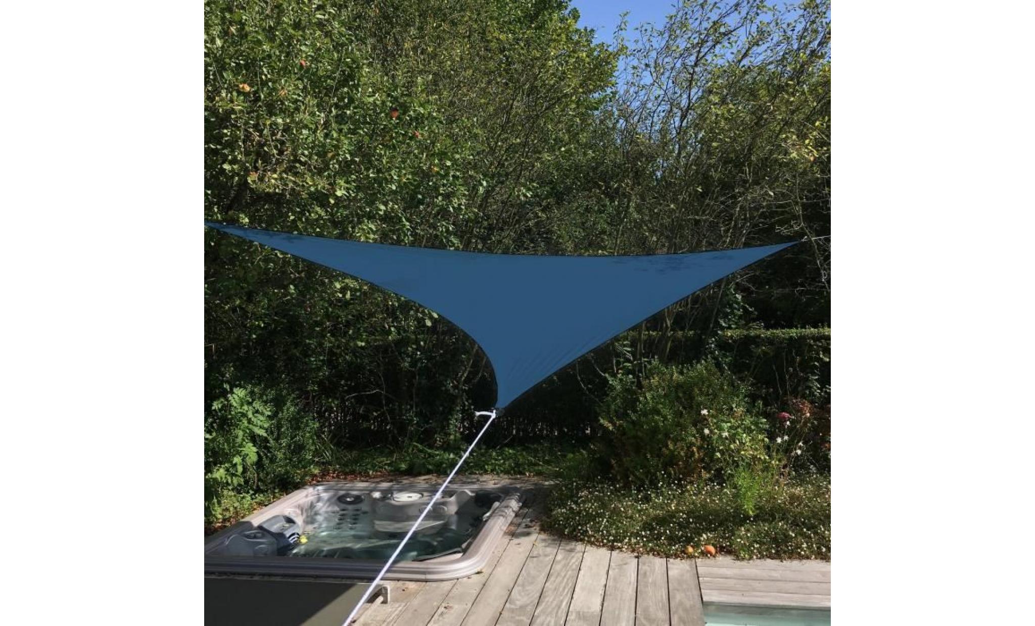 voile d’ombrage triangulaire extensible easywind 3,6 x 3,6 x 3,6m   bleu   anti uv upf 50+