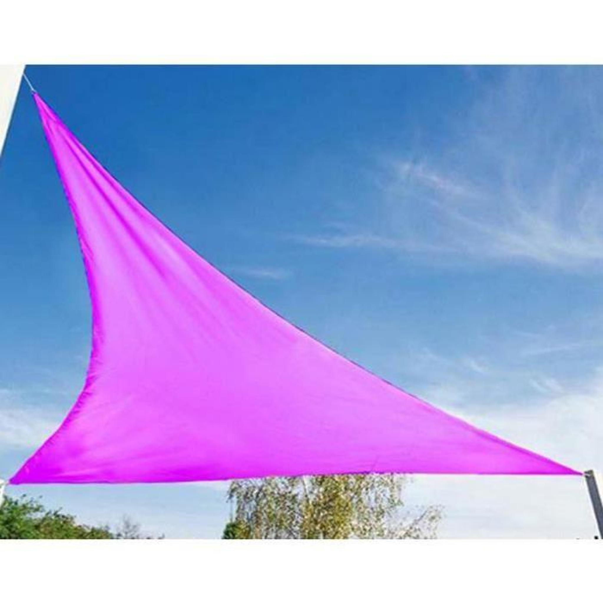 Voile d'ombrage triangulaire Fuschia en Polyester 200g-m² anti-UV, 360 x 360 x 360 cm avec kit de fixation