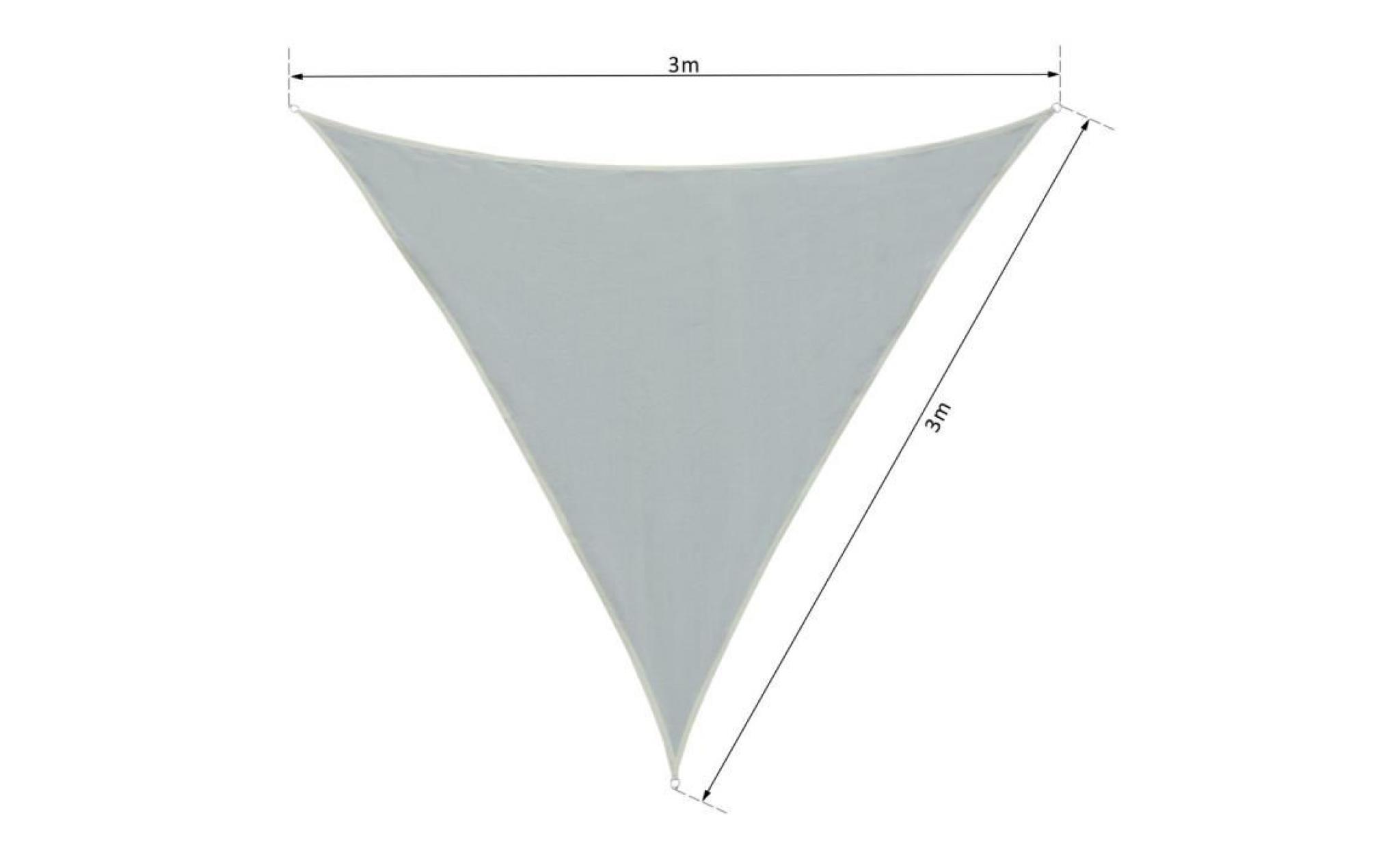 voile d'ombrage triangulaire grande taille 3 x 3 x 3 m polyester imperméabilisé haute densité 160 g/m² gris clair 300x300x1cm gris pas cher