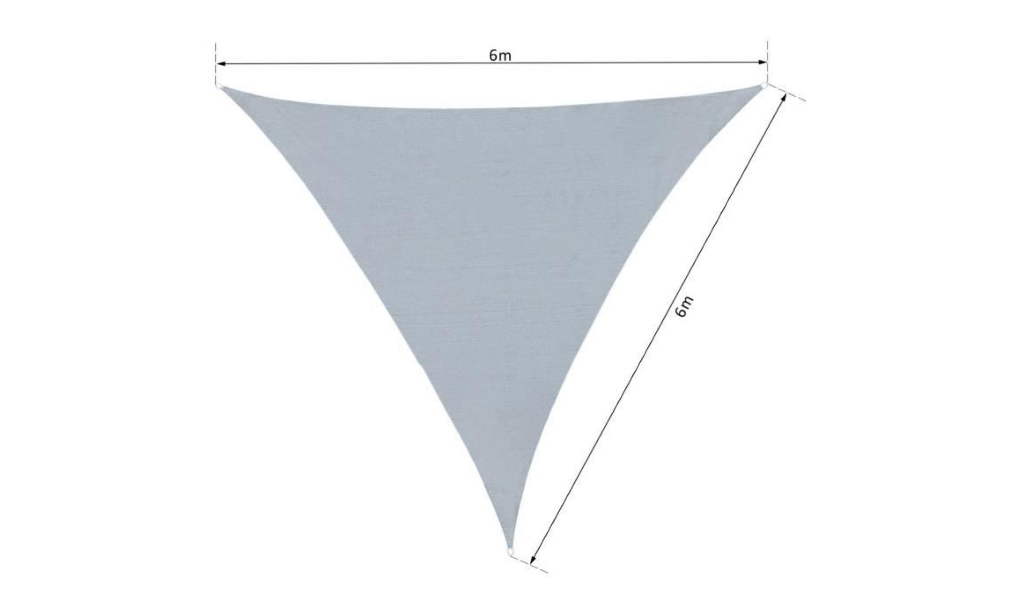 voile d'ombrage triangulaire grande taille 6 x 6 x 6 m polyester imperméabilisé haute densité 160 g/m² gris clair 600x600x1cm gris pas cher