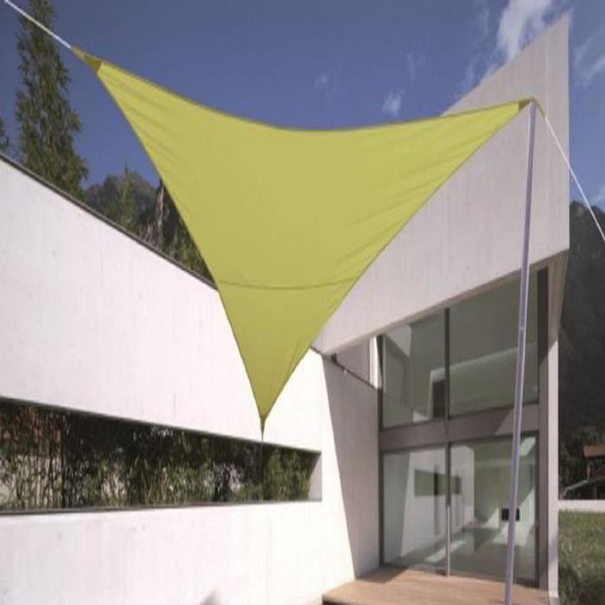 Voile d'ombrage triangulaire Vert anis en Polyester 200g-m² anti-UV, 360 x 360 x 360 cm avec kit de fixation