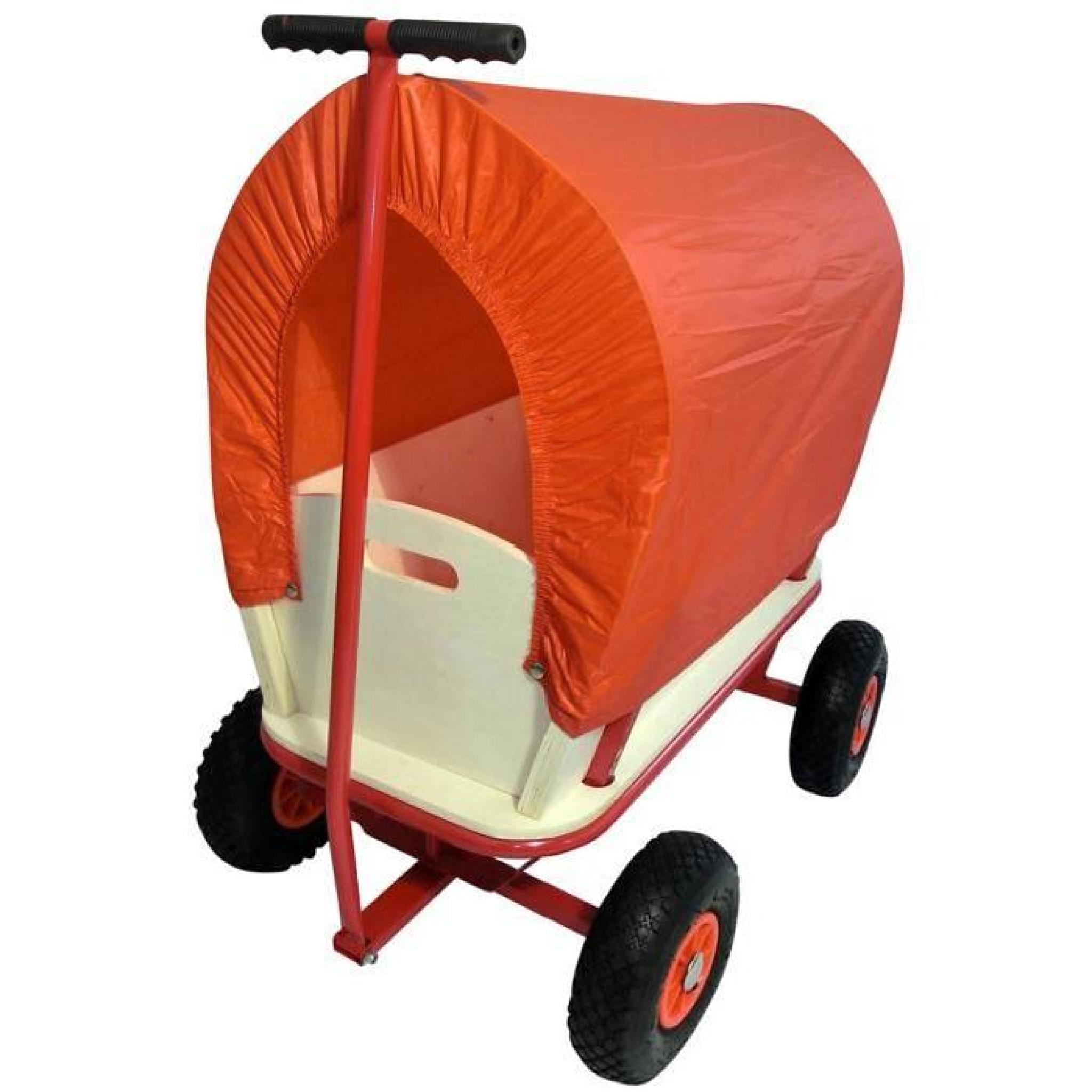 Wagon avec toit rouge en bois / métal - 94 x 62 x 53 cm 