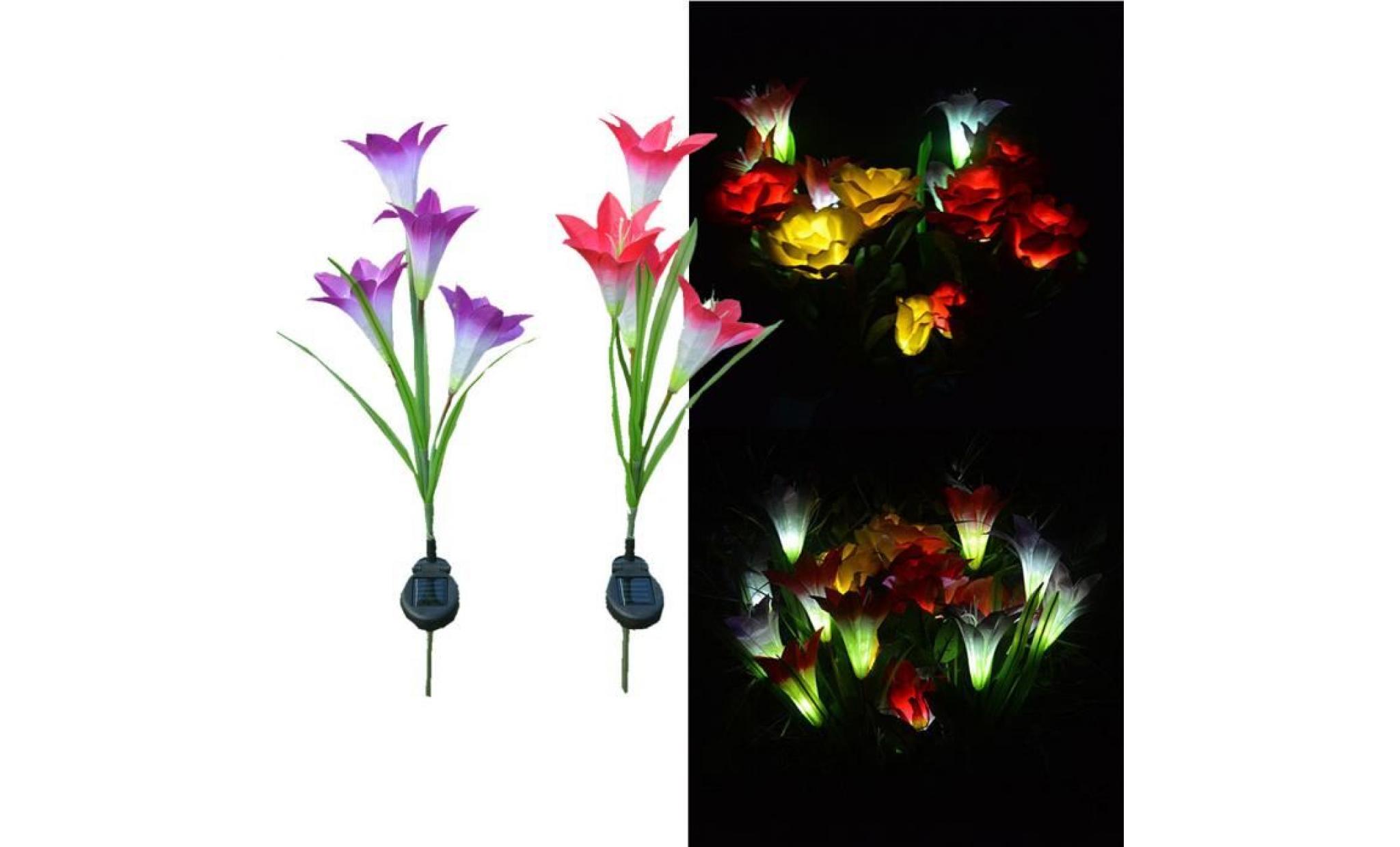 wxx70331214®lanterne solaire de 4 têtes led lampe de pelouse extérieure décorative 4 lampe de jardin de lis de fleur pas cher