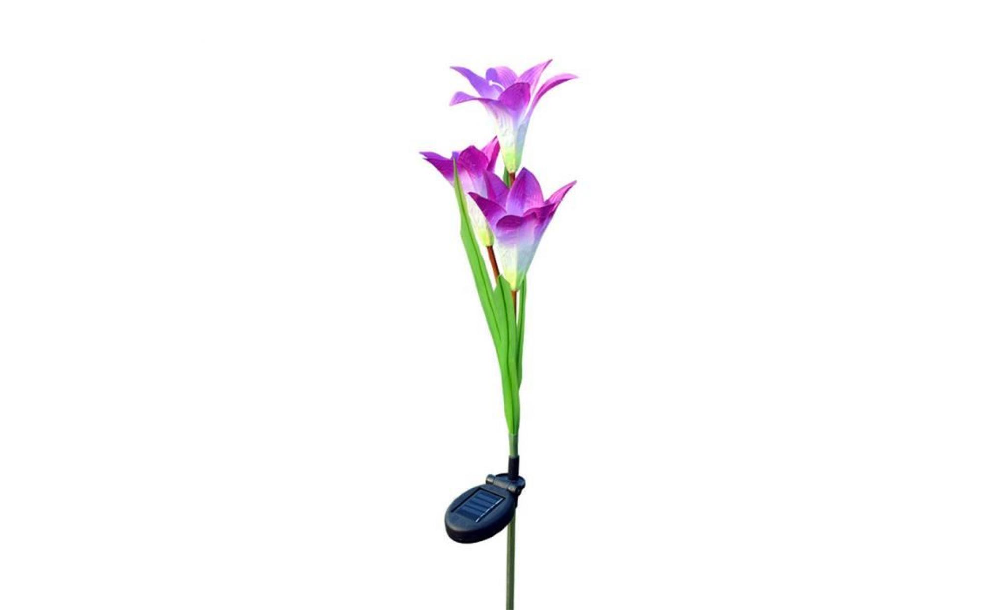 wxx70508219pp@3 têtes lanterne solaire led décoration extérieure lampe de jardin 3 fleurs lily lampe violet pas cher