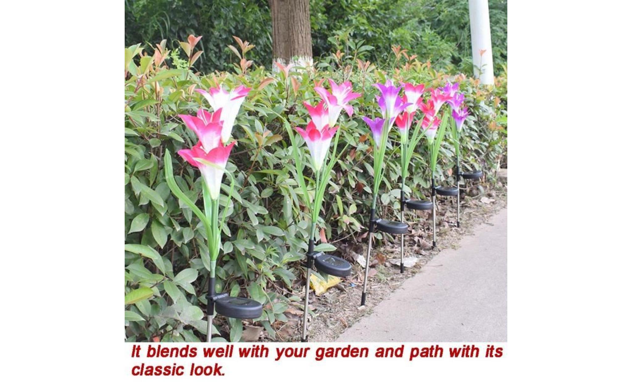 yumyumis® 2 pcs lampes solaires à del d'extérieur 3 têtes étanche flower lily lampe de pelouse rose_love4314 pas cher