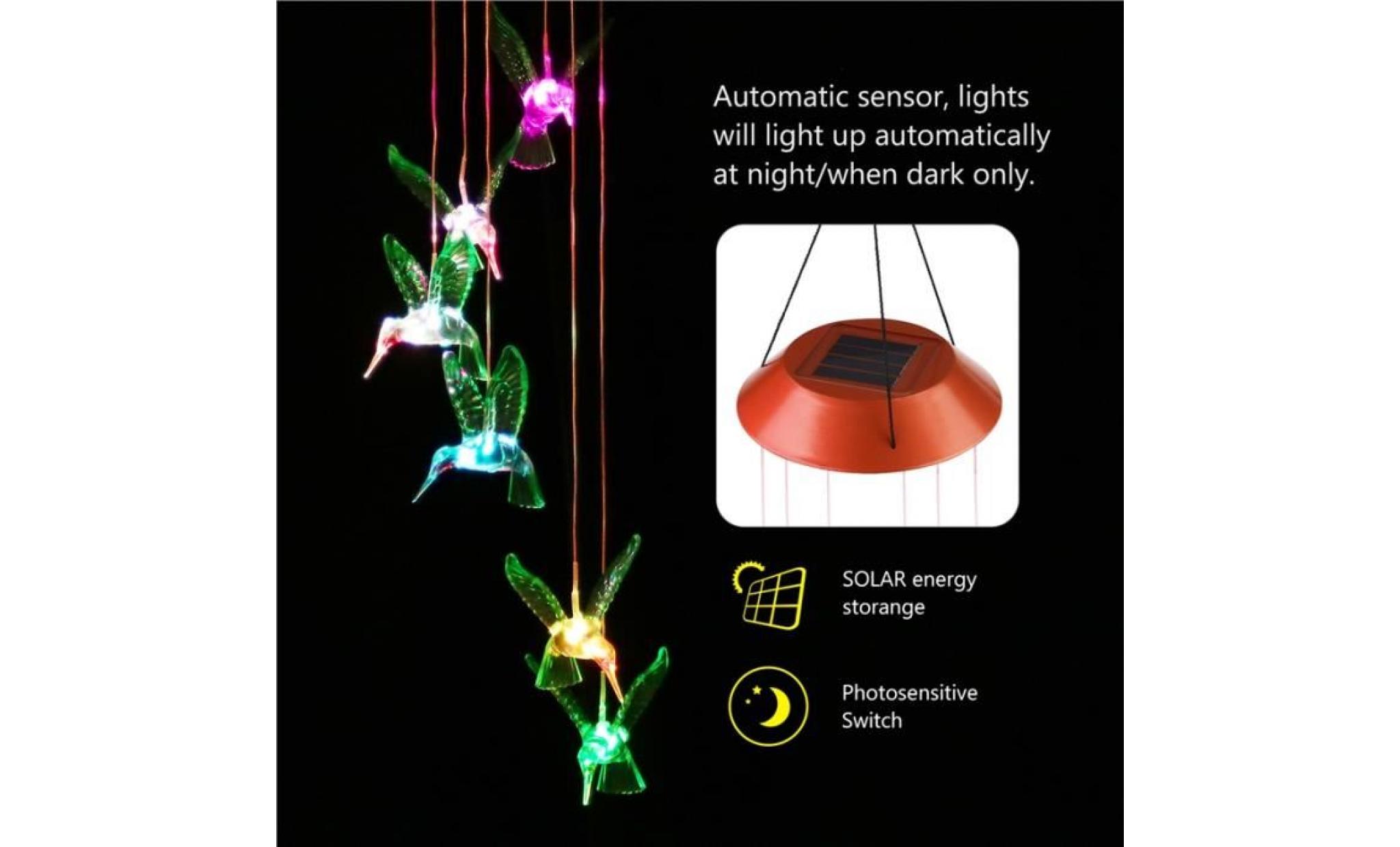 yunlights hummingbird wind chimes led solaire mobile wind chime changement de couleur lampe capteur de vent automatique de la pas cher